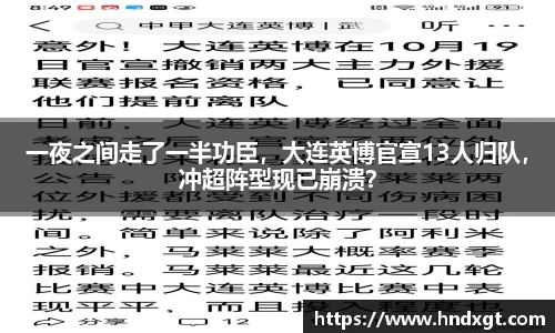 一夜之间走了一半功臣，大连英博官宣13人归队，冲超阵型现已崩溃？